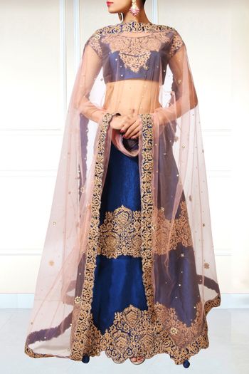 blue silk lehenga