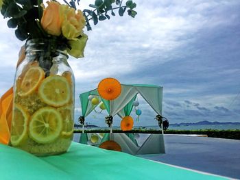 Photo of pool side mehendi decor