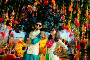 Photo of Bright and colorful mehendi decor elements