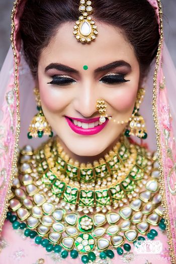 Statement bridal Kundan necklace with green beads 