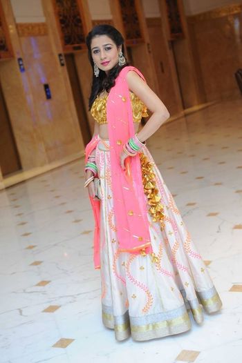 candy pink dupatta with white lehenga