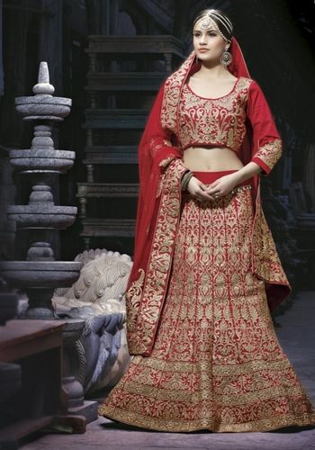 red and gold lehenga