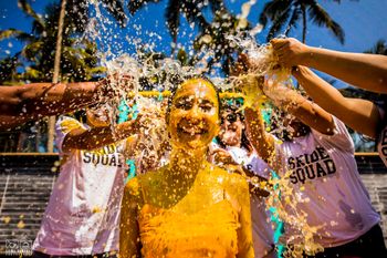 Photo of fun bridal portrait o the haldi