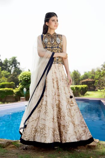 Royal Blue and Cream Lehenga