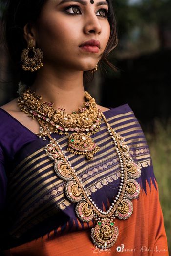 Antique finish layered temple jewellery necklace