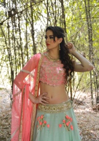 Light Pink and Grey Floral Lehenga with Embroidery