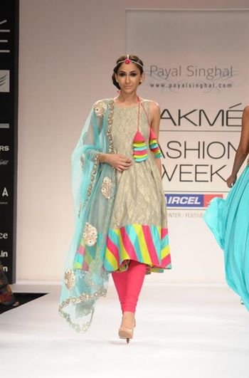 Photo of Payal Singhal anarkali with multicolored stripes