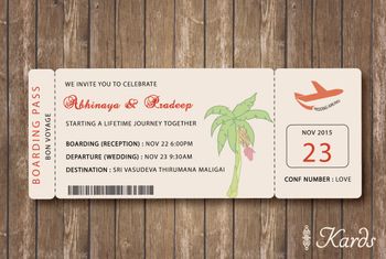 Photo of Destination theme boarding pass wedding card