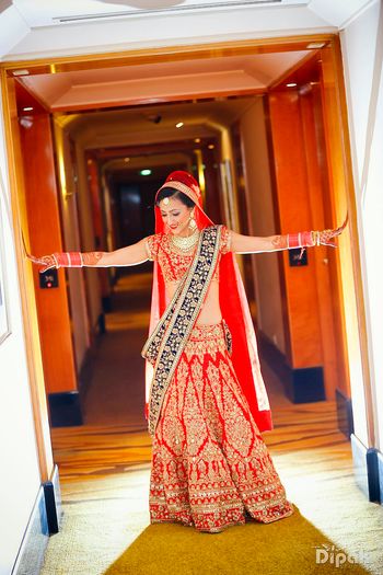 red and blue bridal lehenga