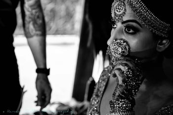 Black and white portrait vintage nath and mathapatti