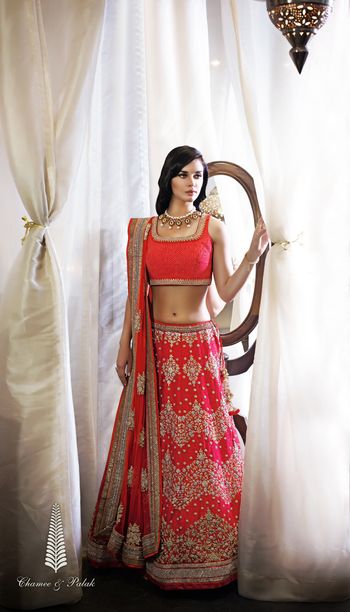 carrot red lehenga