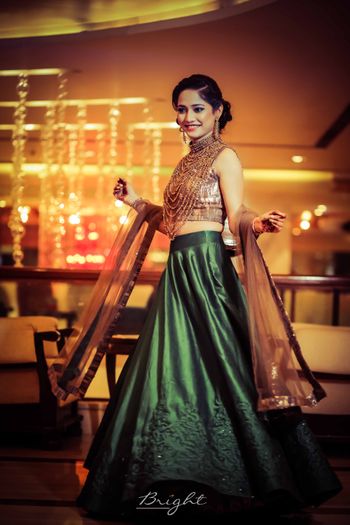 Gold and bottle green lehenga