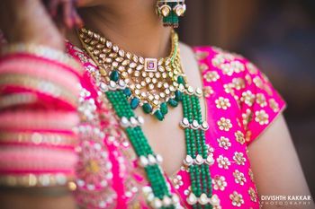 Layered polki necklace with green beads