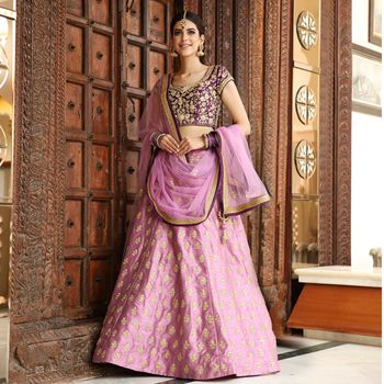 Lilac mehendi lehenga in raw silk