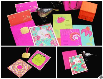 Photo of neon pink wedding cards