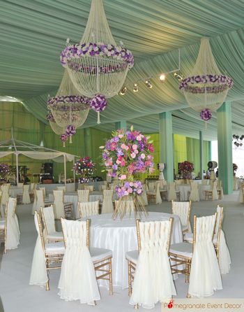 Photo of purple table centerpieces
