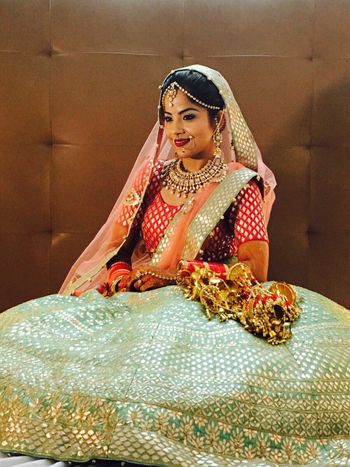 Photo of pale blue gota patti lehenga