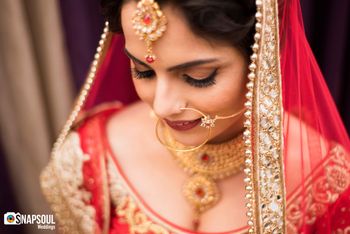 Gold Maangtikka with Ruby Drops