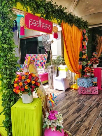 Mehendi entrance decor idea Rajasthani theme 