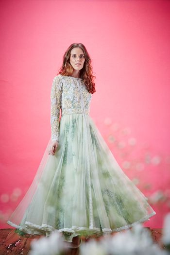blue and white gown