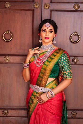 A south Indian bride in a kanjeevaram and silver jewellery