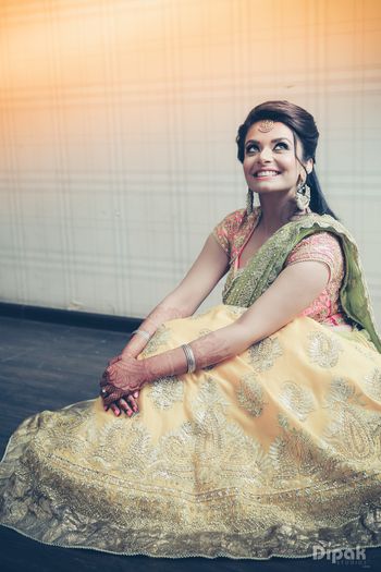 Lime Yellow and Light Pink Lehenga with Green Dupatta