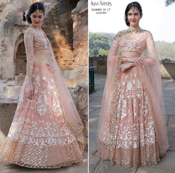 Peach and white lehenga by Astha Narang