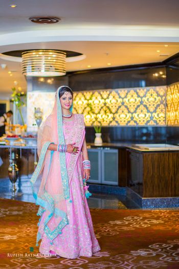 Pastel Pink and Light Blue Lehenga