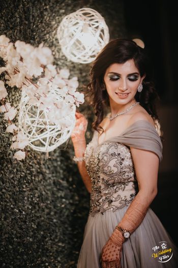 Bride with dark grey smokey eye makeup