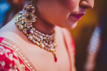 Polki Necklace with Ruby Drops and Earrings