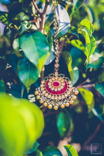 Gold Maangtikka with Ruby and Emerald Stones
