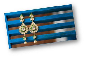 Gold Polki Earrings with Meenakari Work