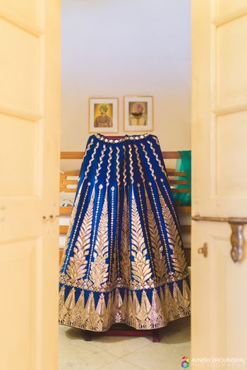 Royal Blue and Gota Lehenga on a Hanger