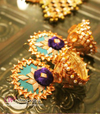 Mint and Purple Gota Jhumkis