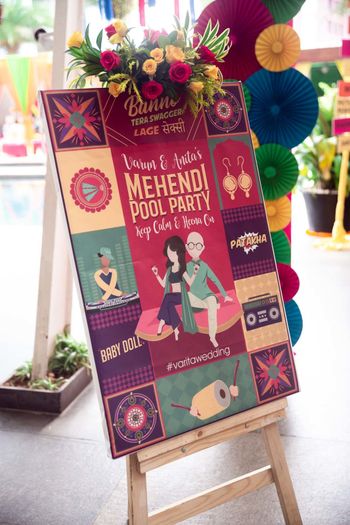 Photo of Entrance signage & decor for a Mehendi pool party