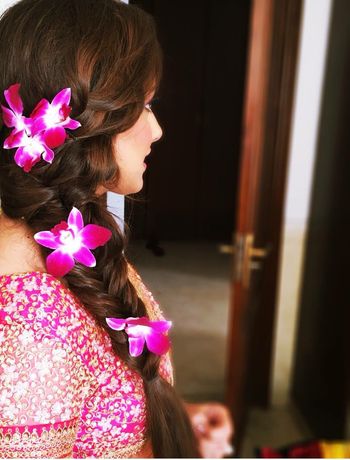 Side Loose Braid with Purple Lilies