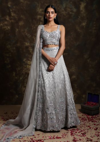 A monochrome grey lehenga with thread work