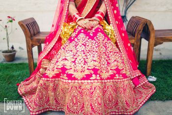 Photo of Hot Pink Bridal Lehenga with Gold Gota Work and Border