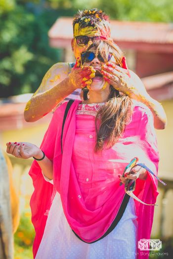 Fun Haldi Holi Smearing Photo