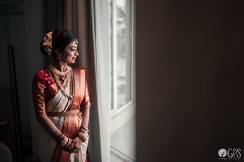 Photo of South Indian bride in light kanjivaram saree