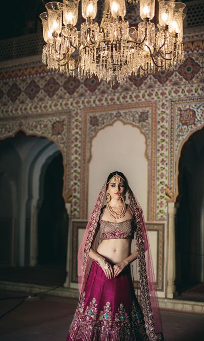 Photo of Simple wine bridal lehenga with dull gold work