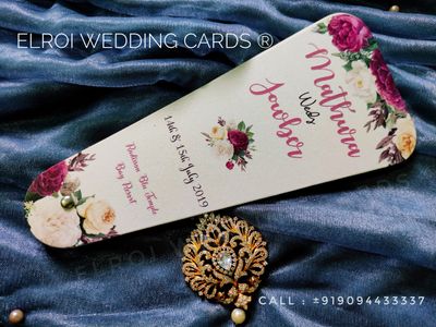 Wedding program Fan invitation | floral theme fan cards | Wedding fan card | Customised floral theme fan diy cut invitation