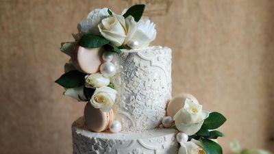 Vintage white and silver wedding cake