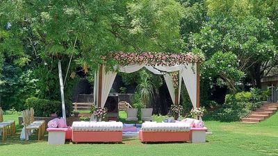 white & baby pink color decor - Day Wedding