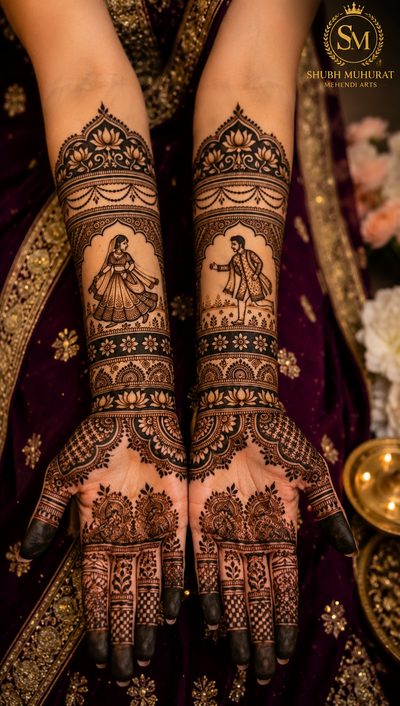 God portraits in bridal mehndi are a great choice for 'em auspicious and blessed feels.