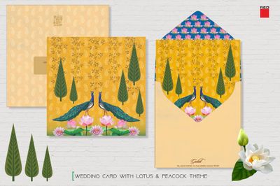 Lotus & Peacock Wedding Card
