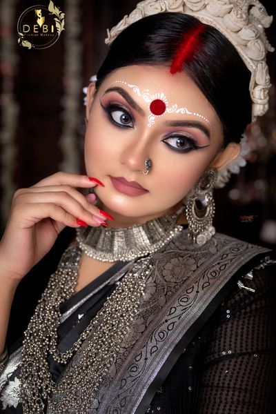 Black Saree bridal makeup