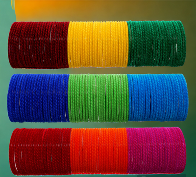 Khannak Glass Velvet Bangles Set (24 bangles of 9 Colours each)