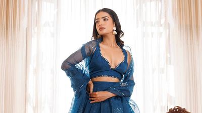 Mosaic Blue Organza Lehenga Set