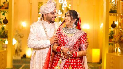 Radiant in Red: Deepali Katyal's Enchanting Bridal Lehenga
